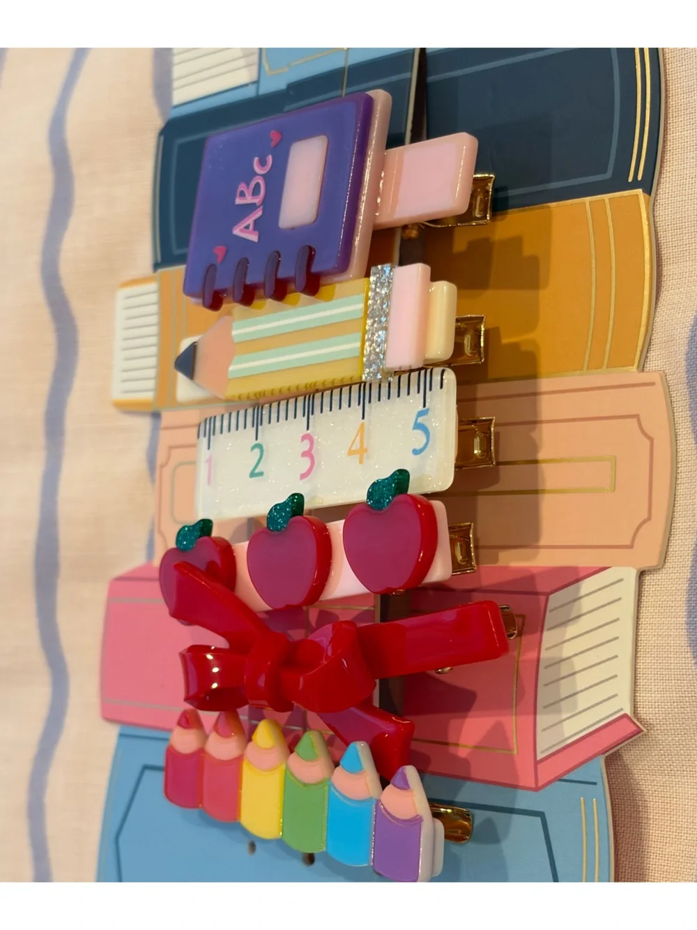 Piper K School-Themed Hair Clip Set ✏️📚🍎📏🎀